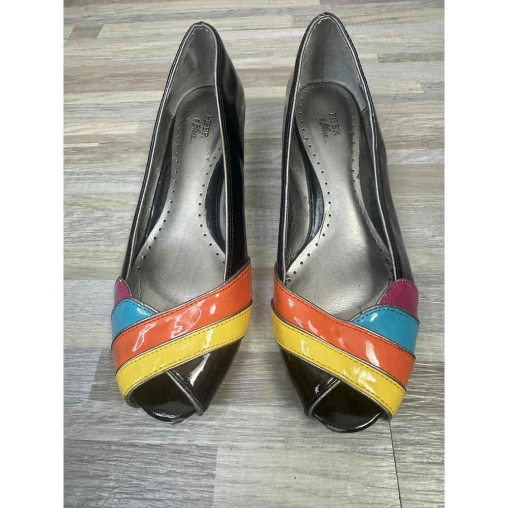 piper‎ & blue colorblock patent heels retro mod disco pumps 6